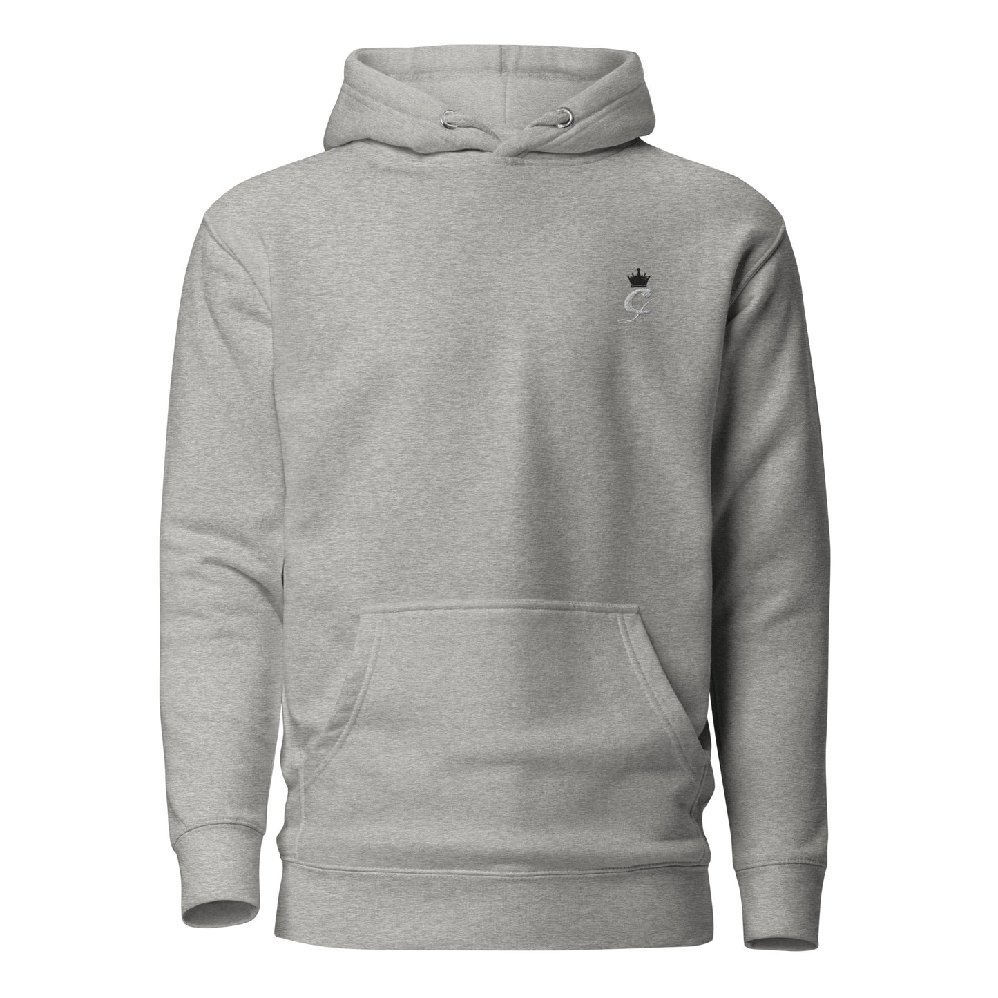 Grey hoodie with CarsLuxuryGP logo and crown embroidered on the front