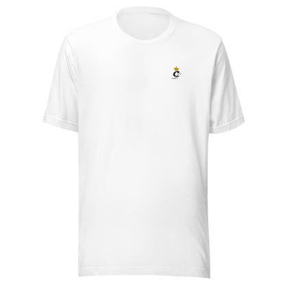 White T-shirt from CarsLuxuryGP featuring a small gold crown logo on the front left chest.