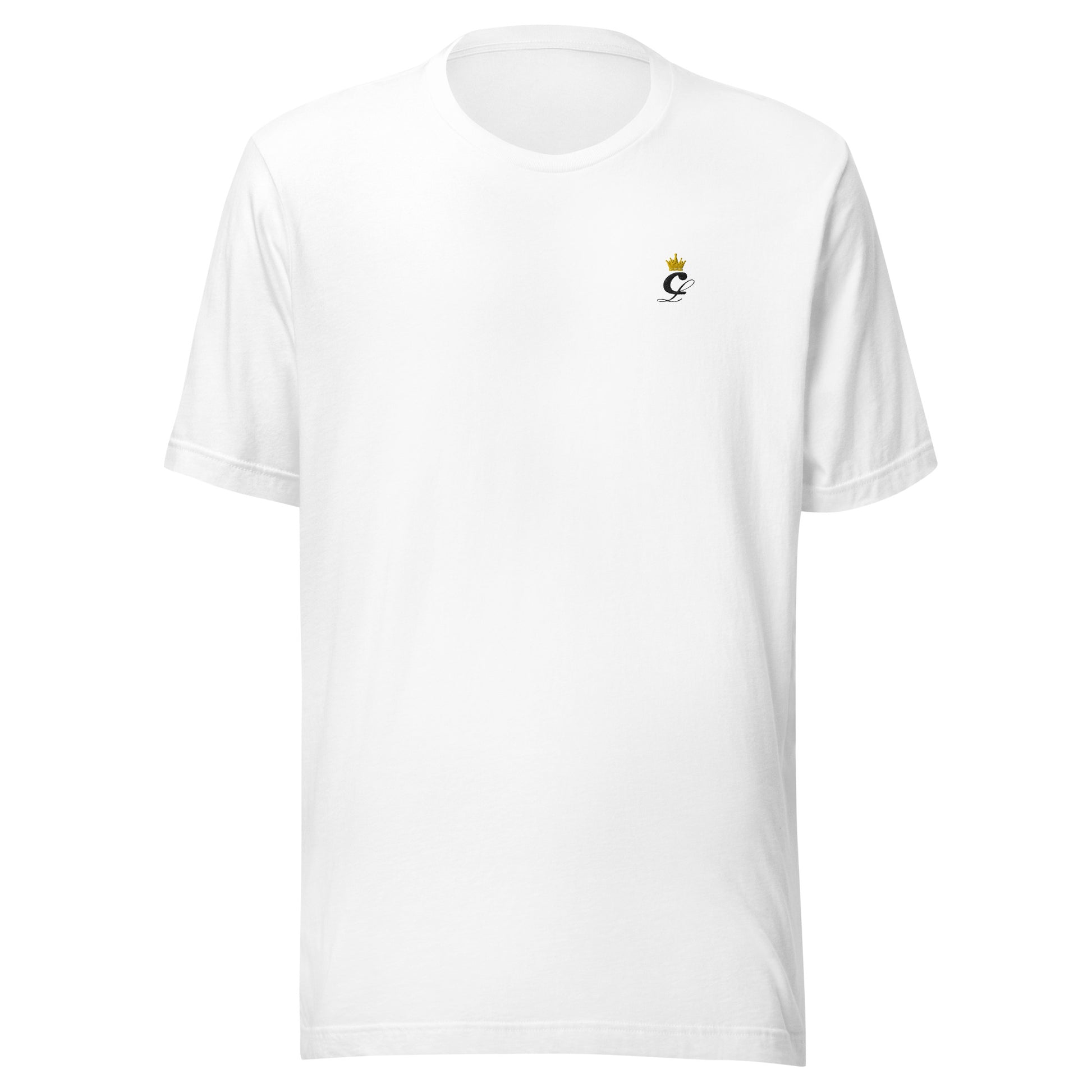 White T-shirt from CarsLuxuryGP featuring a small gold crown logo on the front left chest.